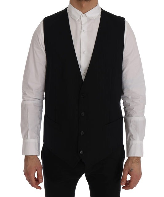 Elegant Striped Wool Blend Waistcoat Vest