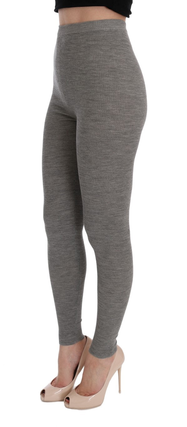 Elegant Light Gray Wool Tights Pants