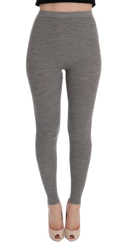 Elegant Light Gray Wool Tights Pants