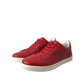 Elegant Red Leather Low Top Sneakers