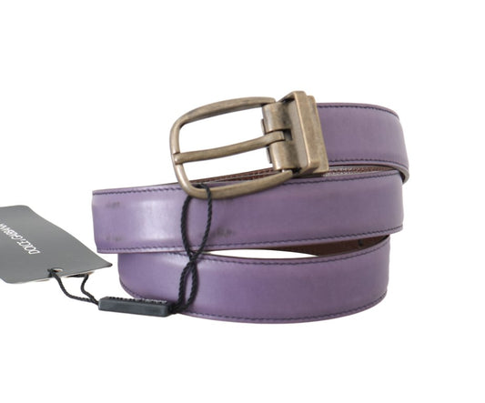 Elegant Purple Leather Belt with Gold Buckle