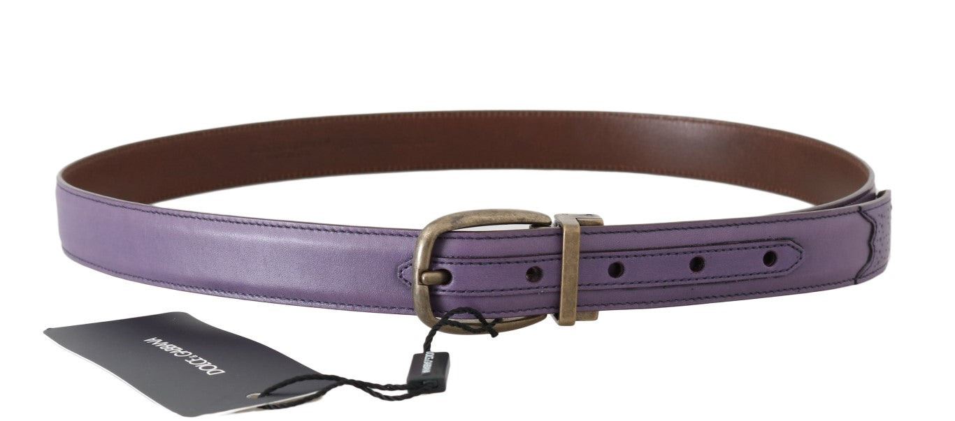 Elegant Purple Leather Belt with Gold Buckle