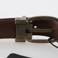 Elegant Purple Leather Belt with Gold Buckle