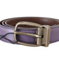 Elegant Purple Leather Belt with Gold Buckle