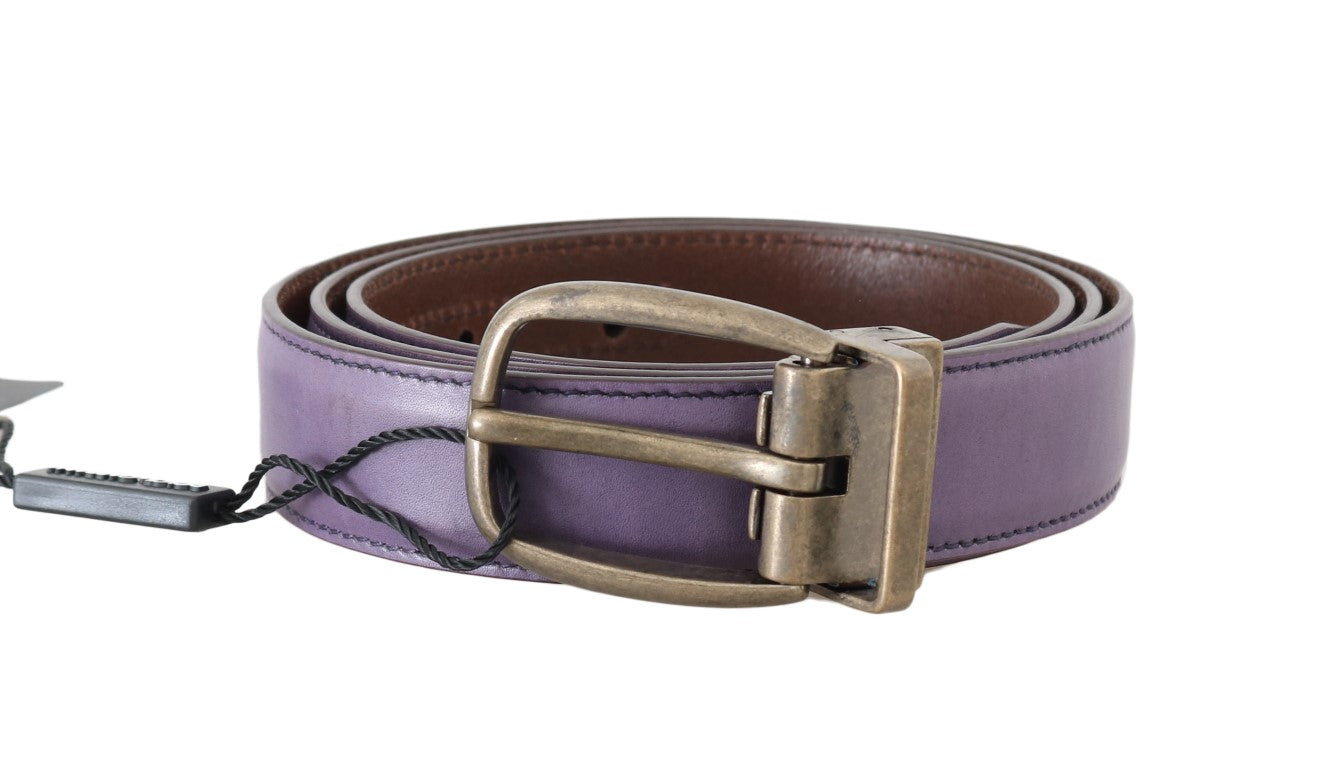 Elegant Purple Leather Belt with Gold Buckle