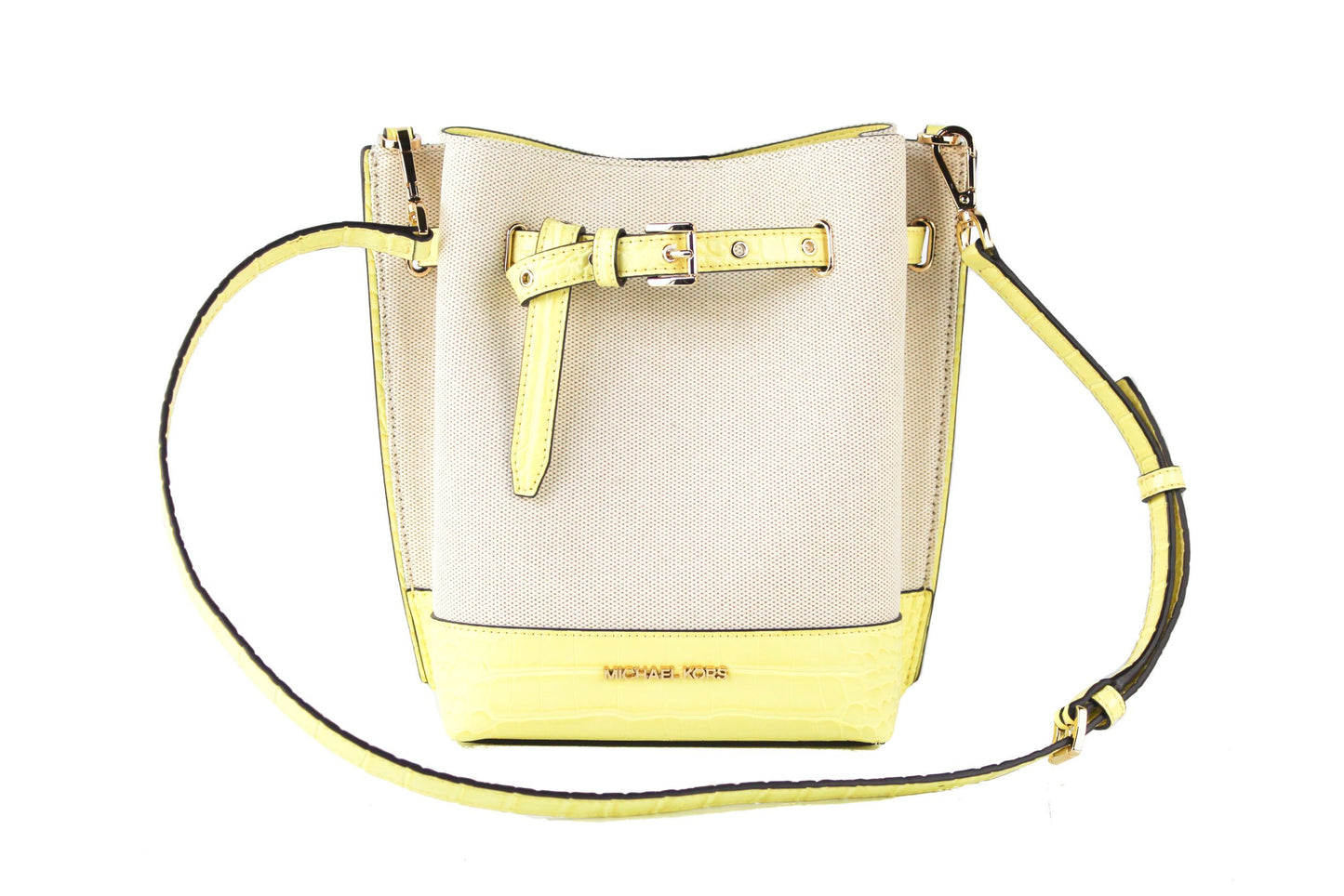 Emilia Small Canvas Snakeskin Print Leather Bucket Bag Messenger Crossbody Handbag (Buttercup)