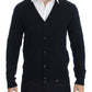 Chic Blue Wool Blend Cardigan Sweater