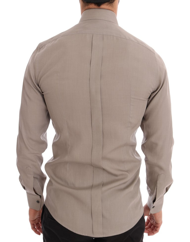 Elegant Beige Silk Blend Slim Fit Shirt