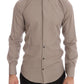 Elegant Beige Silk Blend Slim Fit Shirt