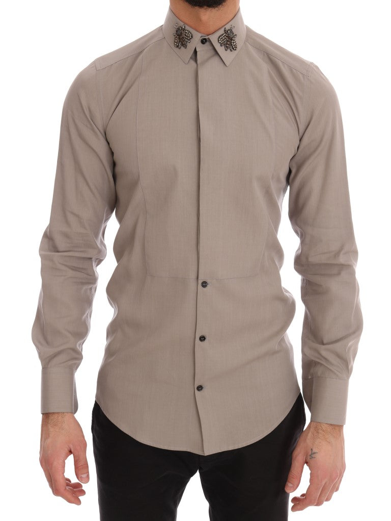 Elegant Beige Silk Blend Slim Fit Shirt