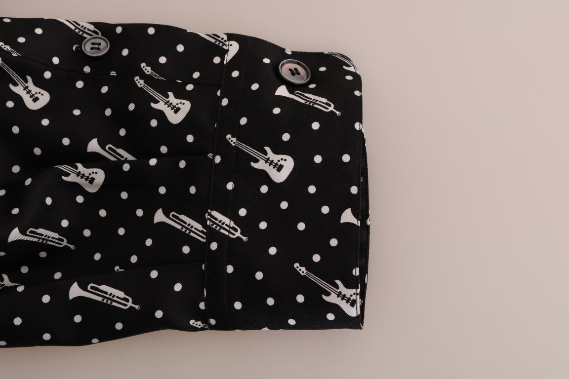 Silk Black and White Jazz Motive Shirt