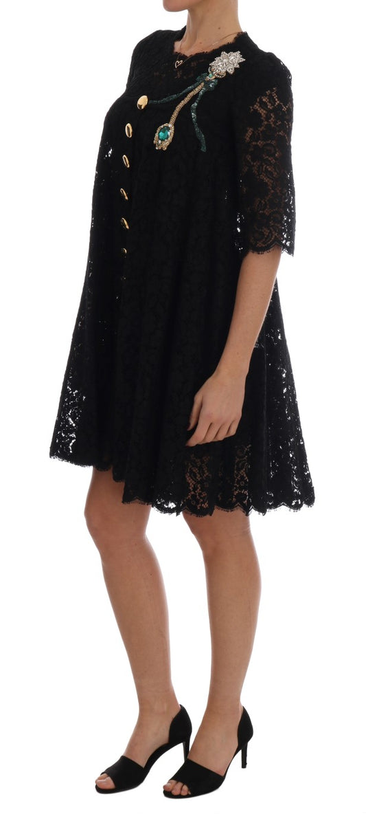 Elegant A-Line Lace Dress with Crystal Details