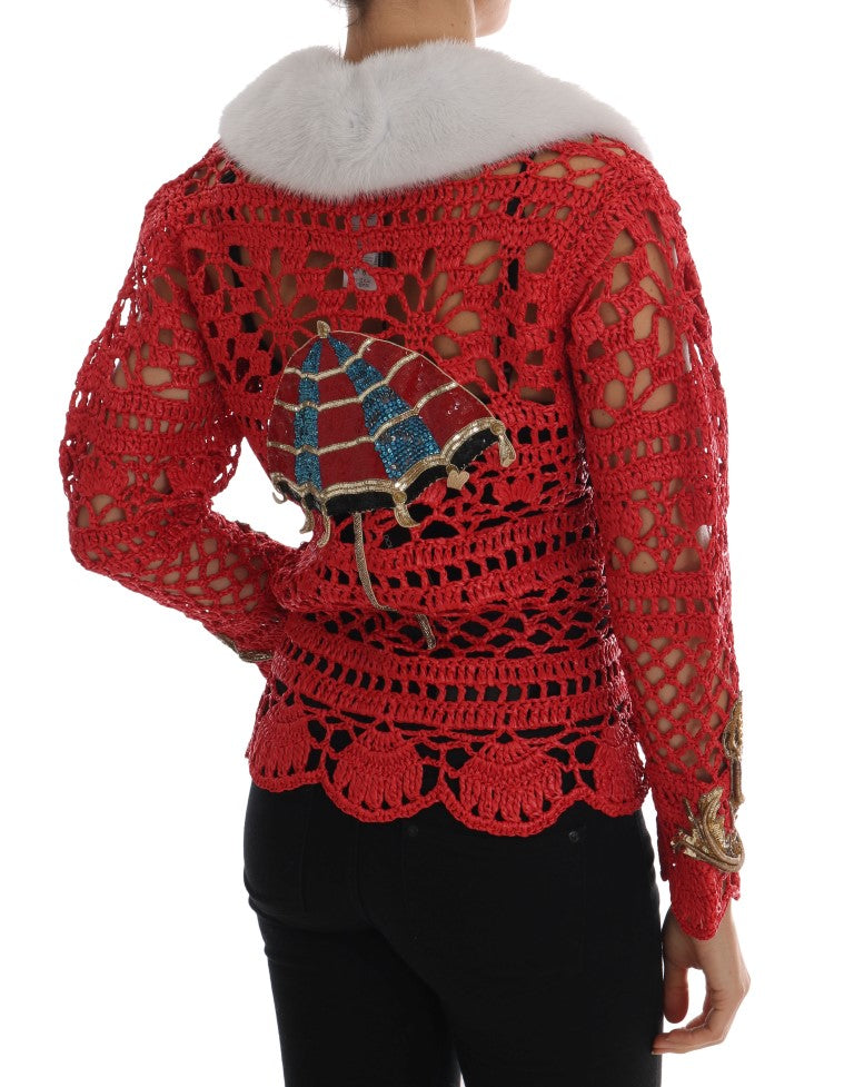 Red Crystal Embellished Cardigan Sweater