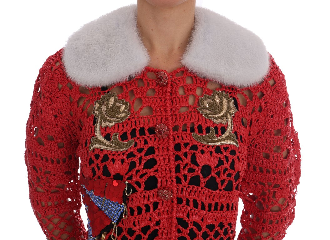 Red Crystal Embellished Cardigan Sweater