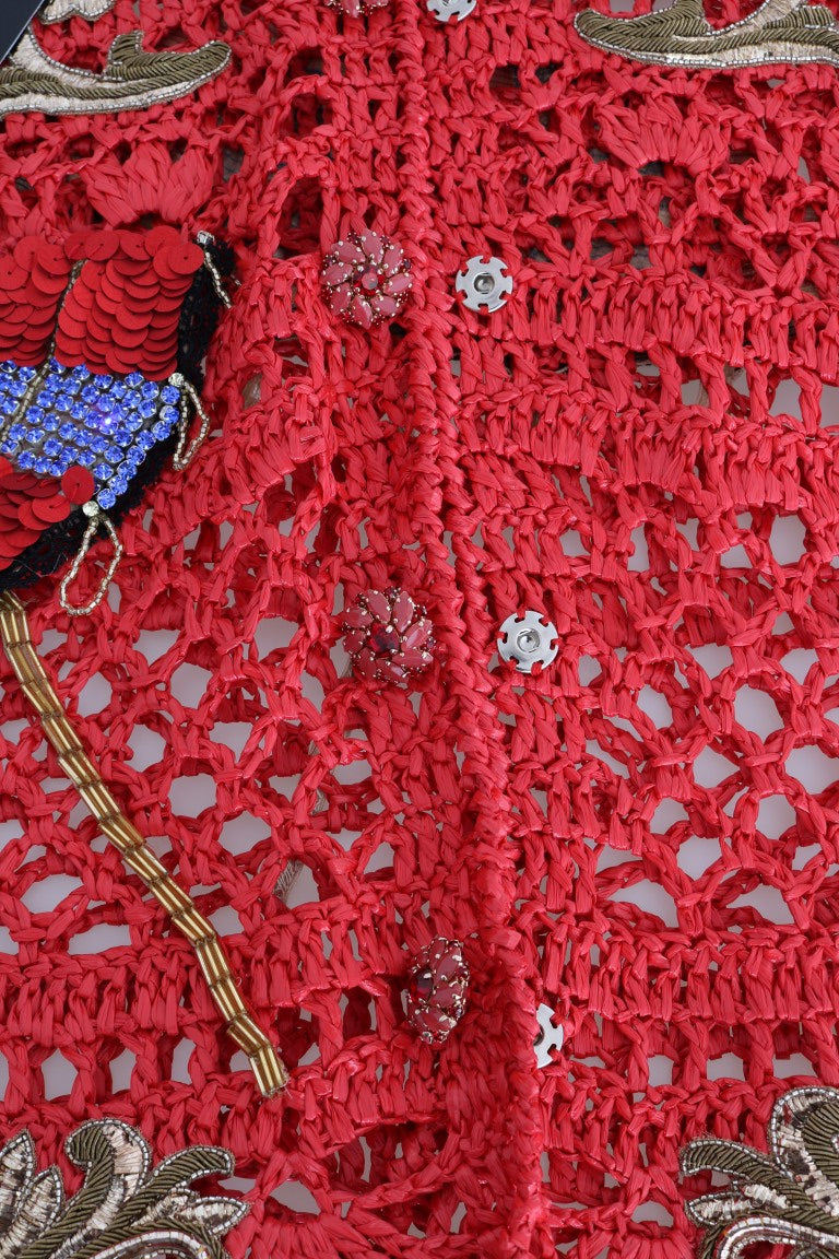 Red Crystal Embellished Cardigan Sweater