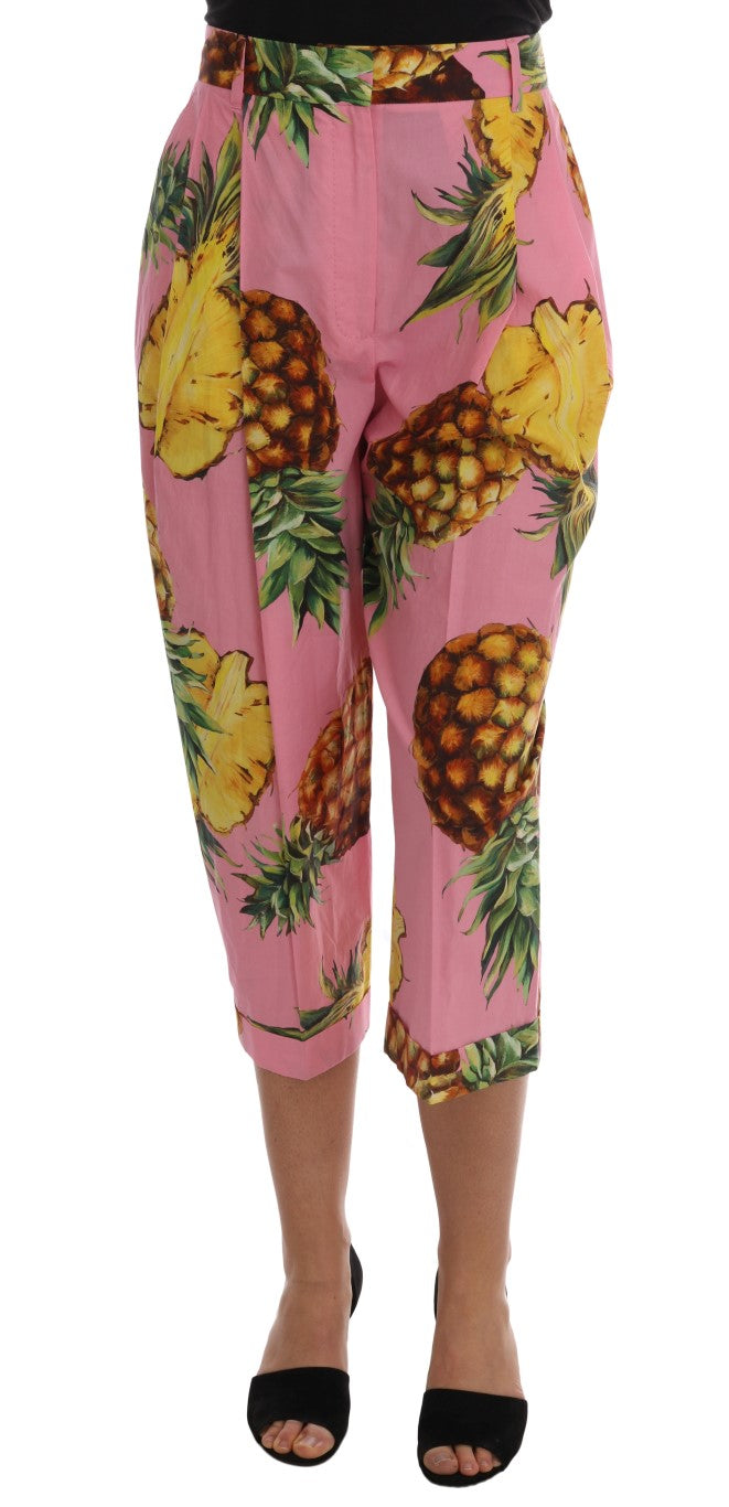 Pink Pineapple Print Cotton Capri Pants