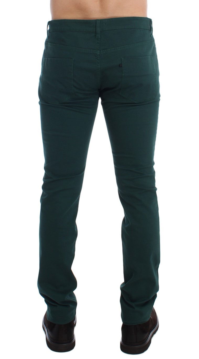 Elegant Green Super Slim Fit Cotton Trousers