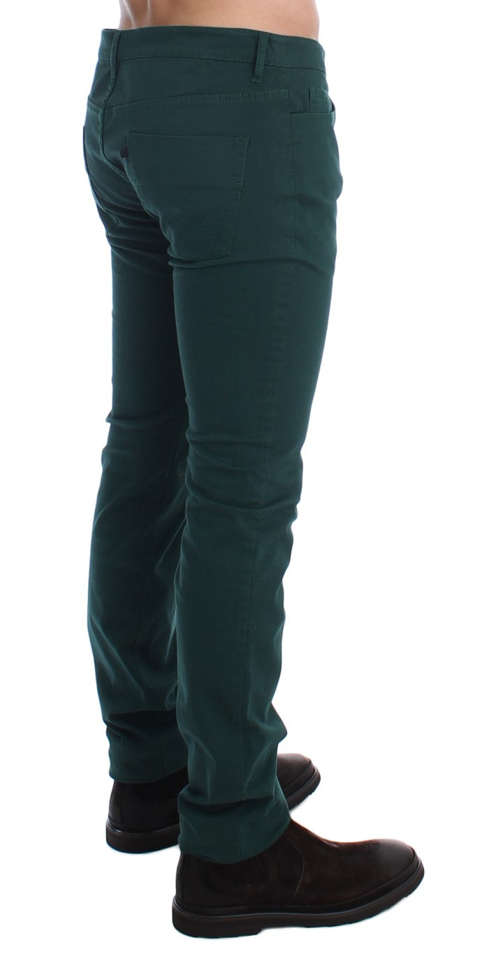 Elegant Green Super Slim Fit Cotton Trousers