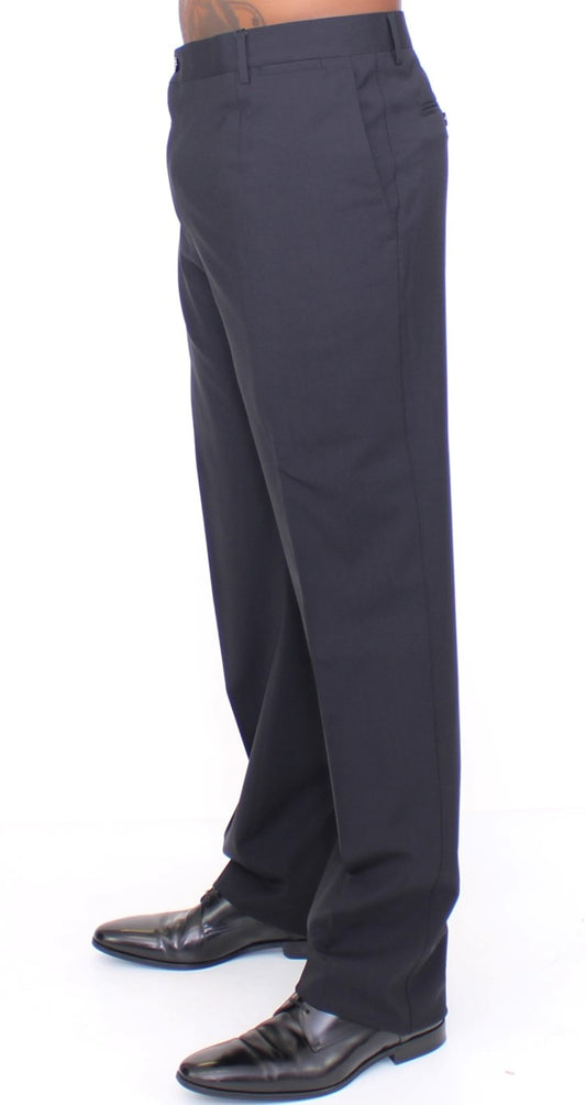 Black Wool Stretch Pleated Pants