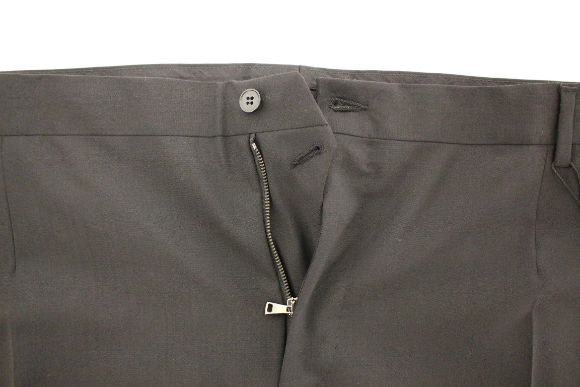 Black Wool Stretch Pleated Pants