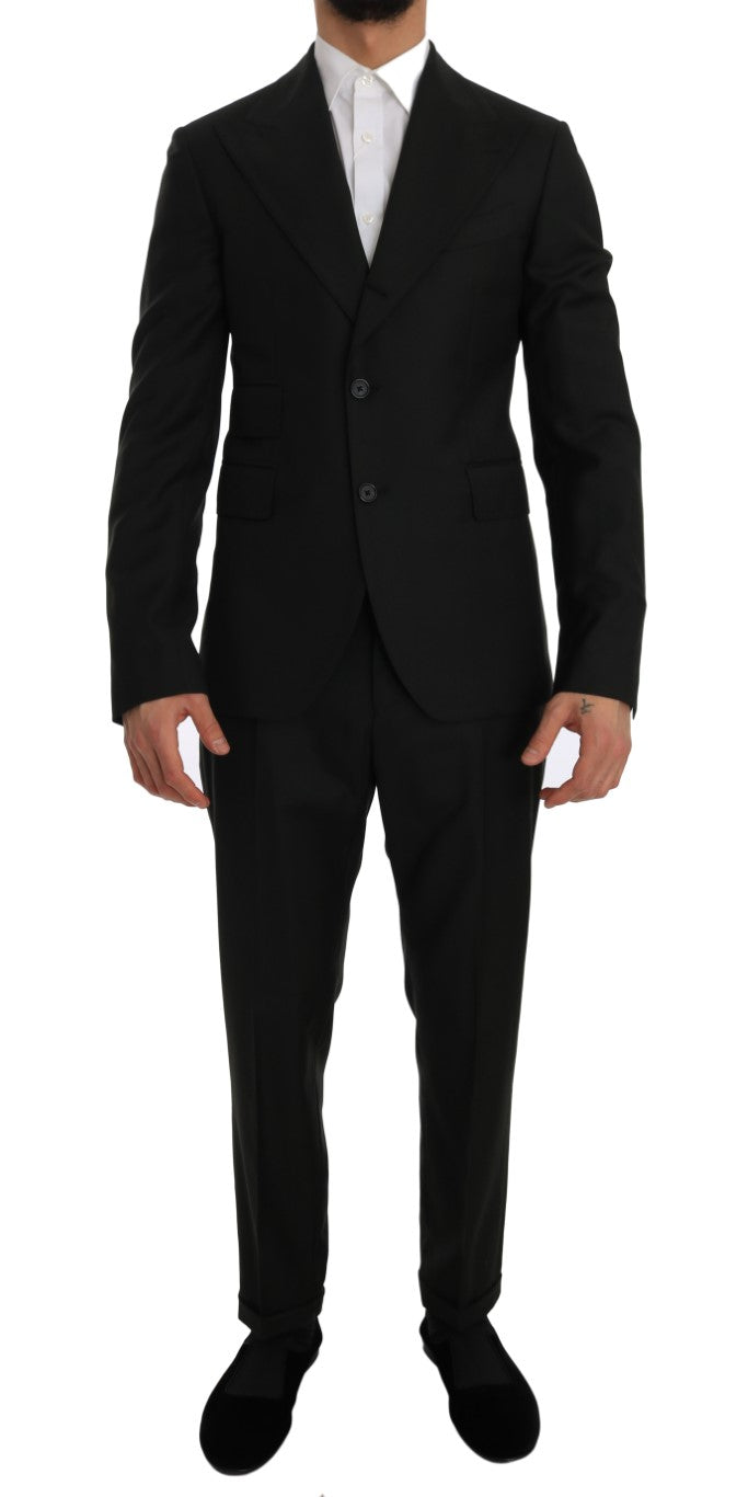 Elegant Green Wool Slim Fit Suit