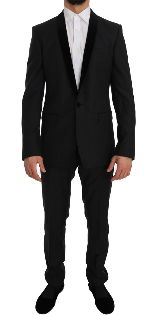 Elegant Gray Wool Tuxedo Smoking Suit