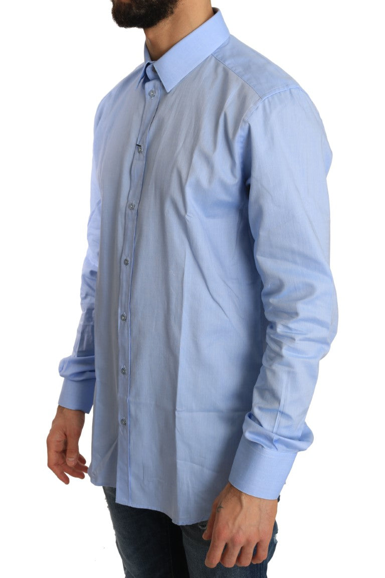 Elegant Blue Cotton Dress Shirt