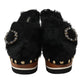 Black Lamb Fur Suede Slides with Crystal Studs