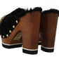 Black Lamb Fur Suede Slides with Crystal Studs