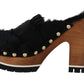 Black Lamb Fur Suede Slides with Crystal Studs