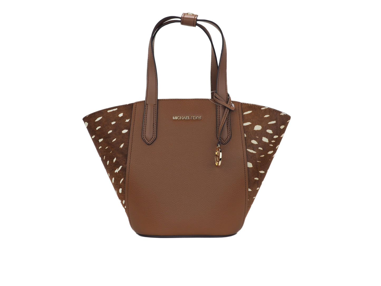 Portia Small Pebbled Leather and Haircalf Tote Handbag (Brown Multi)