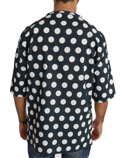 Elegant Polka Dot Loose Fit Henley Tee