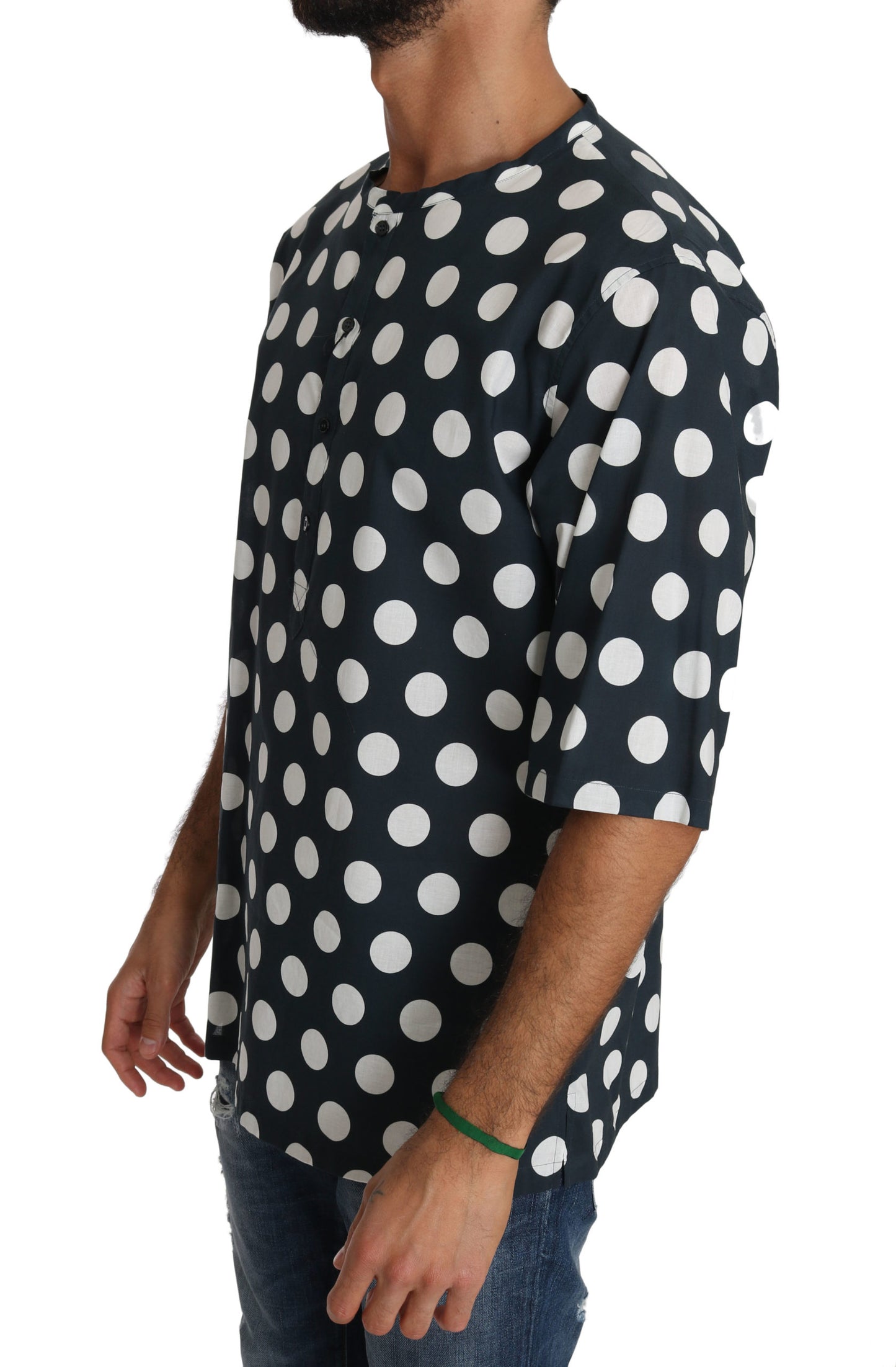 Elegant Polka Dot Loose Fit Henley Tee