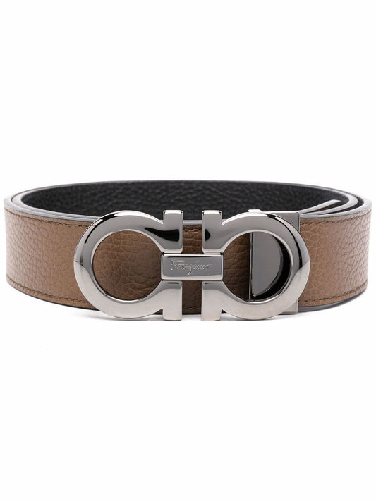 Salvatore Ferragamo Cognac Men's Brown Coated Canvas Reversible Belt