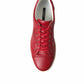 Elegant Red Leather Low Top Sneakers