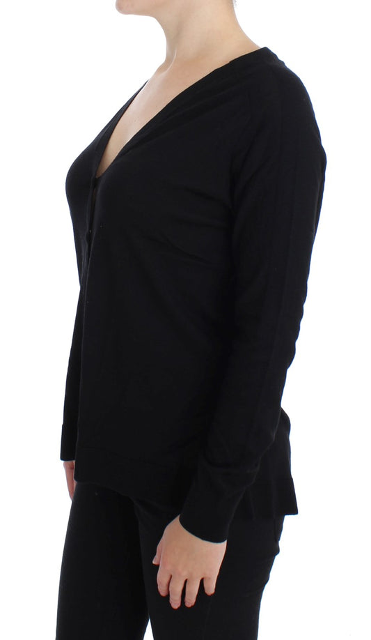 Elegant Black Wool Cardigan Sweater