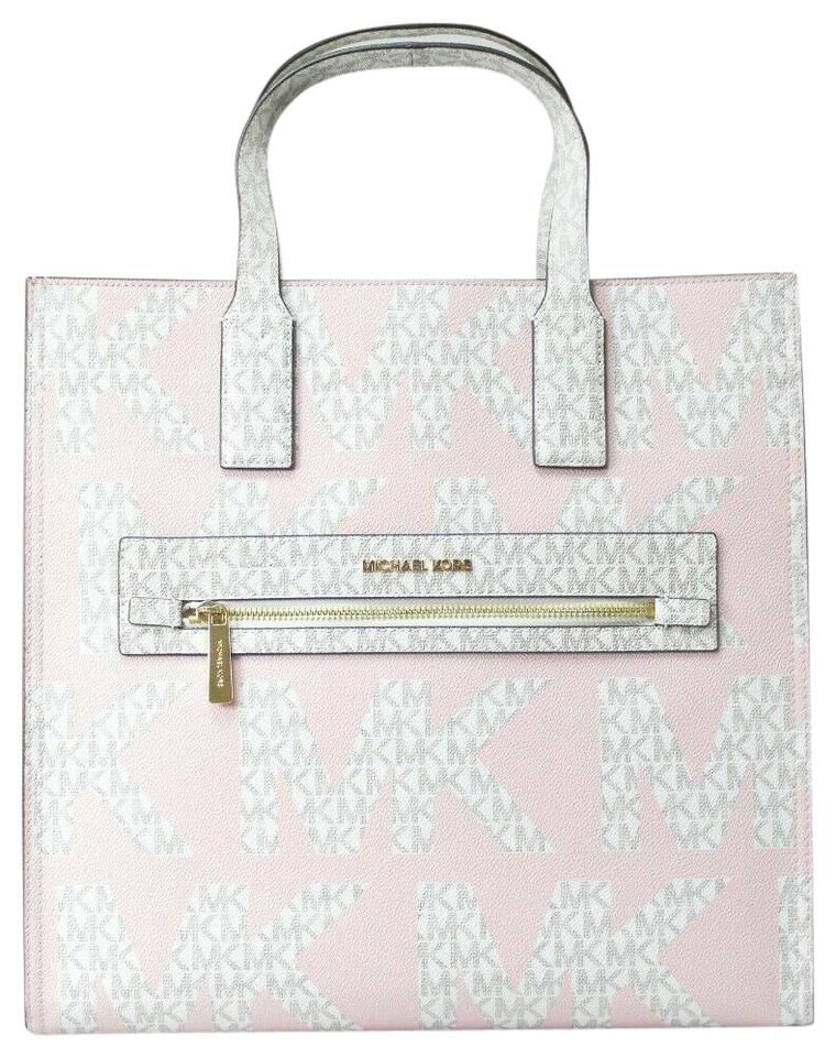 Kenly Large Leather Graphic Logo NS Tote Handbag (Powder Blush Multi/Vanilla)