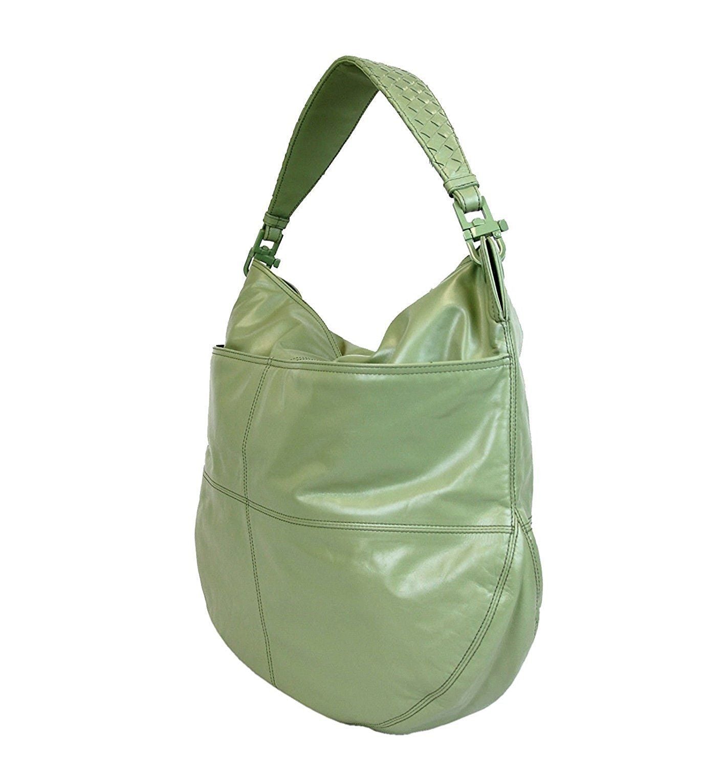 Bottega Veneta Women Green Leather Hobo Woven Detail Bag