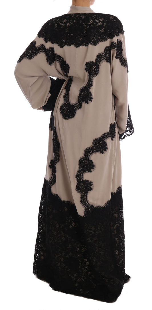 Elegant Beige Floral Lace Cape Kaftan Dress