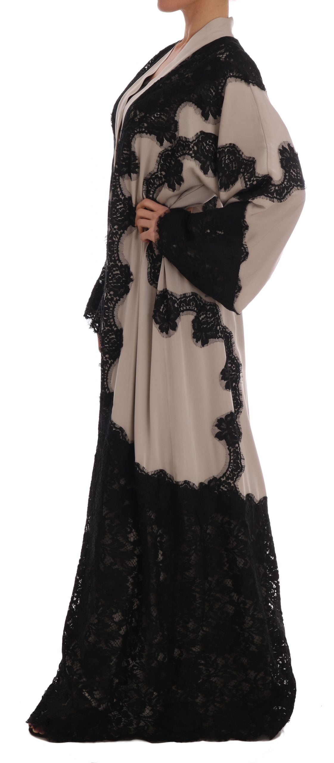 Elegant Beige Floral Lace Cape Kaftan Dress