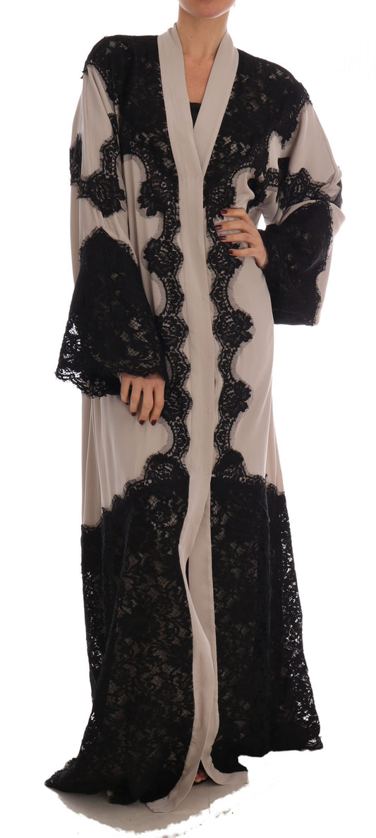 Elegant Beige Floral Lace Cape Kaftan Dress