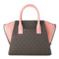 Avril Small Signature Leather Top Zip Satchel Crossbody Handbag (Sunset Rose/Brown Signature)