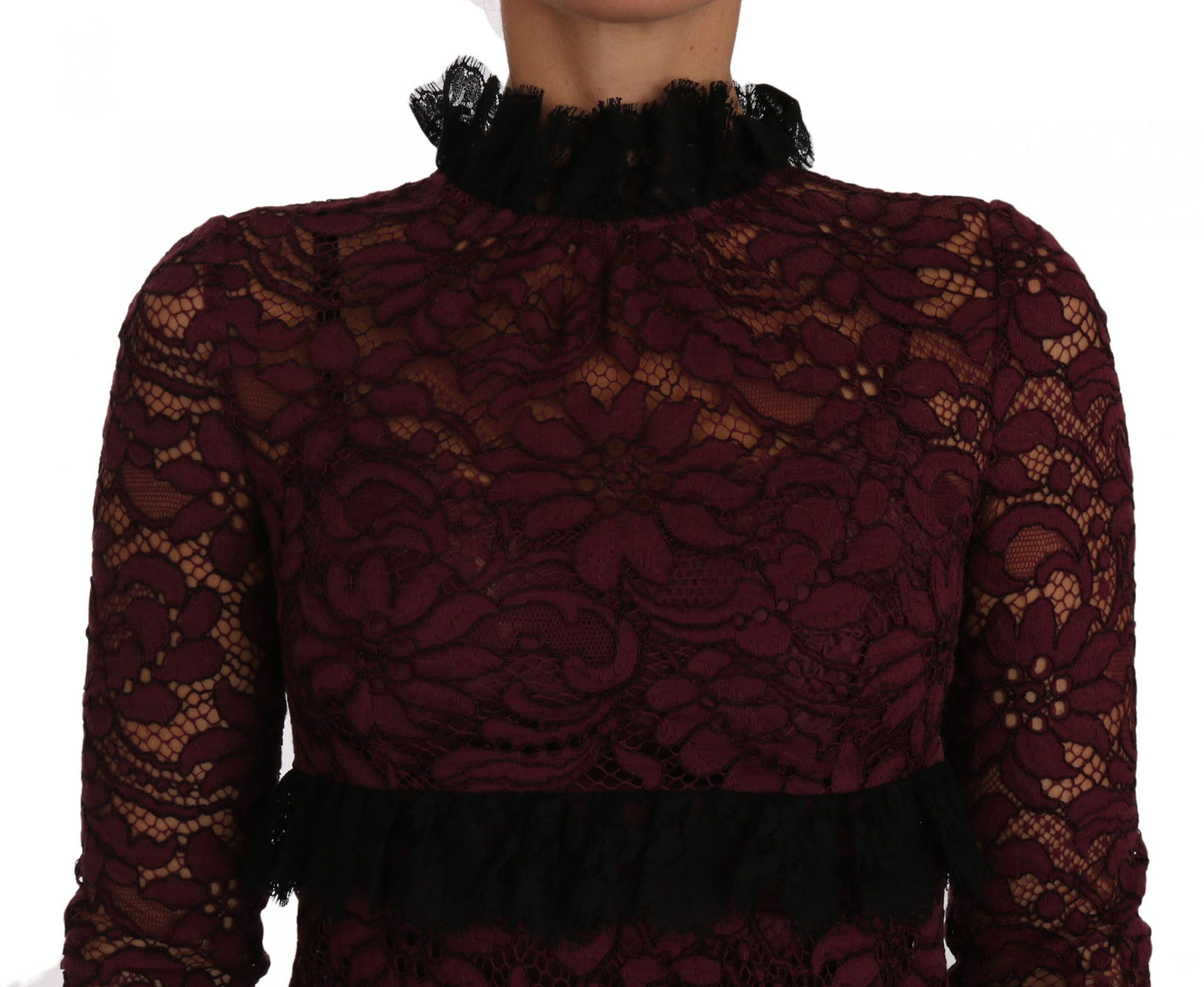 Luxurious Burgundy Floral Lace Dress