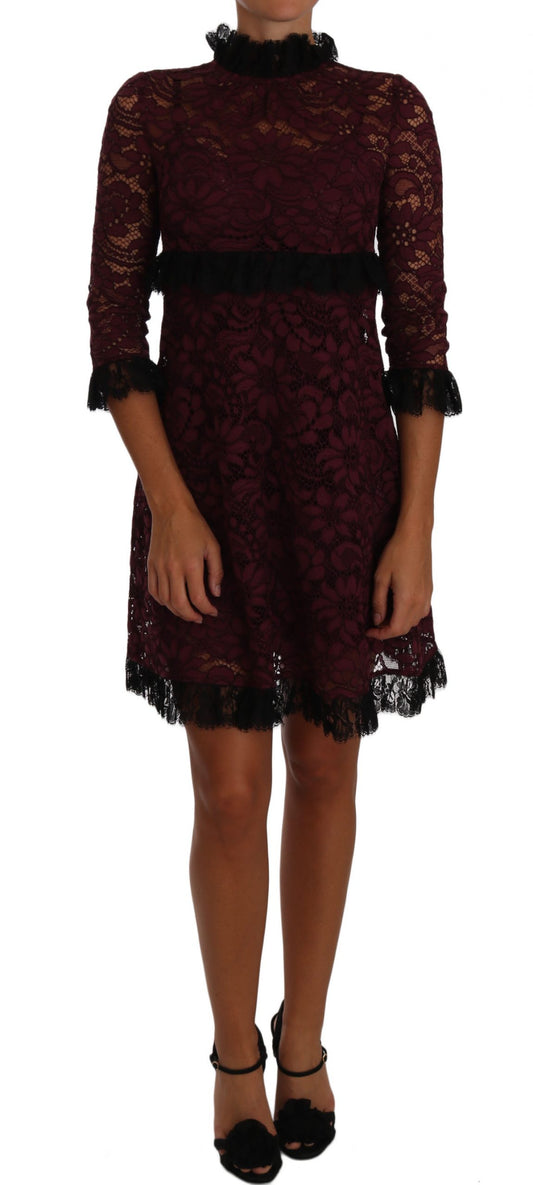 Luxurious Burgundy Floral Lace Dress