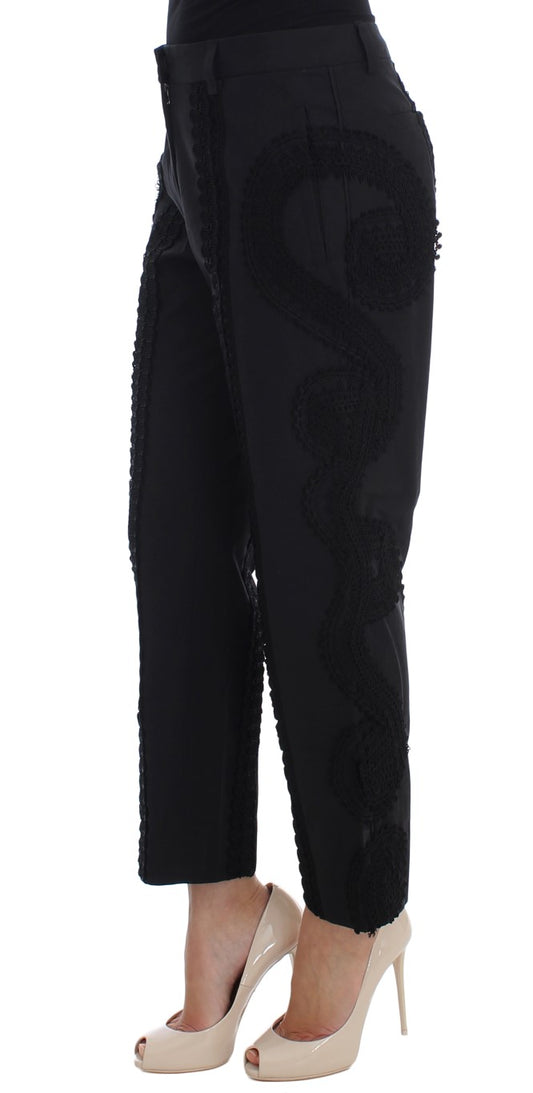 Black Cotton Stretch Torero Capris Pants