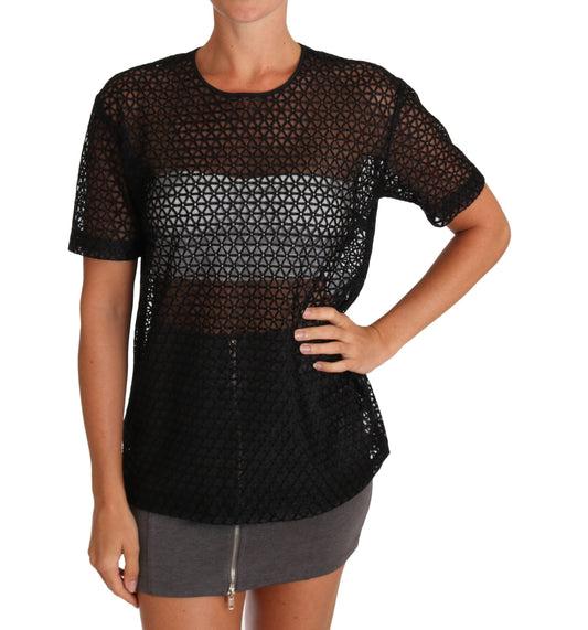 Elegant Black Cotton Blend Short Sleeve Top