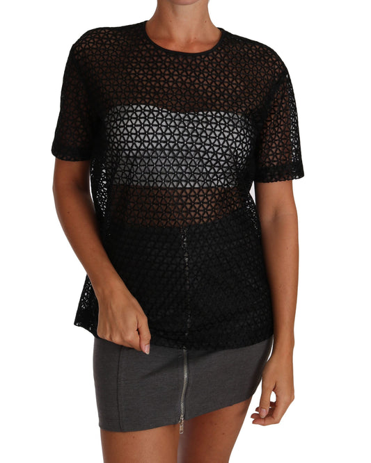 Elegant Black Cotton Blend Short Sleeve Top