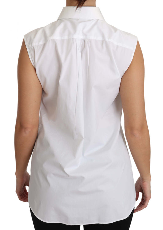 Elegant Sleeveless White Cotton Blouse