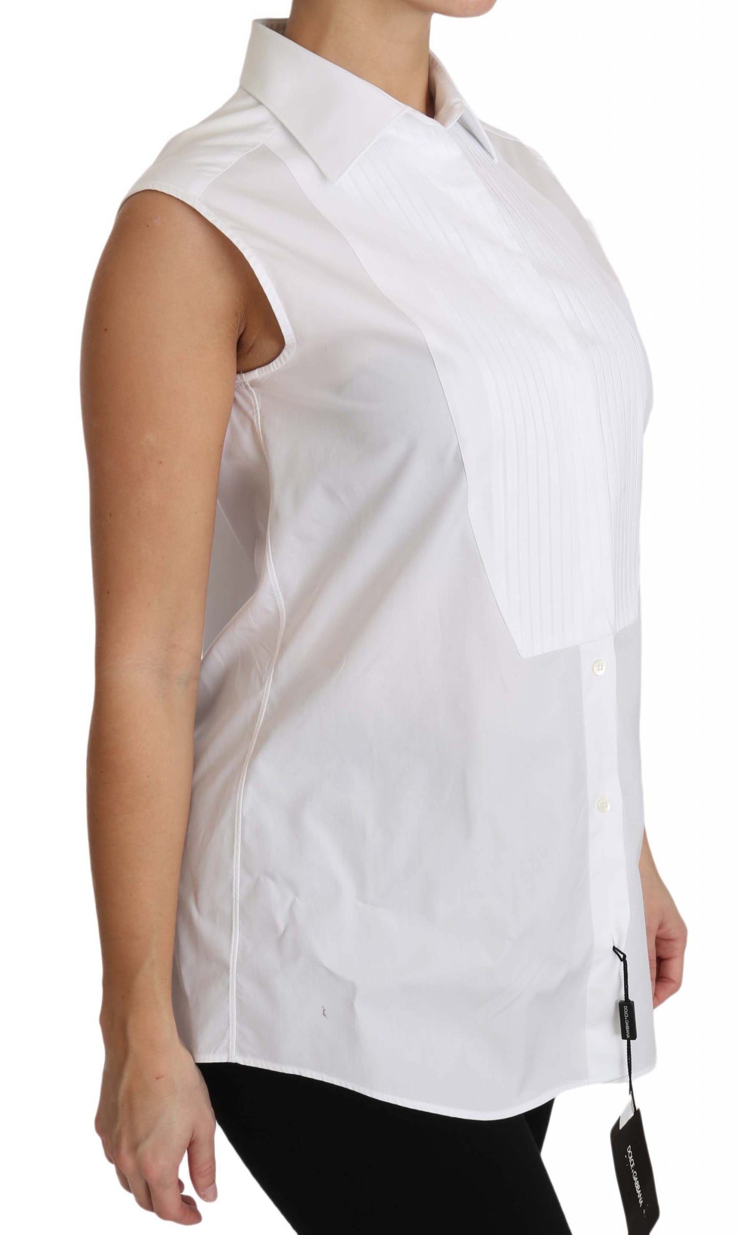 Elegant Sleeveless White Cotton Blouse