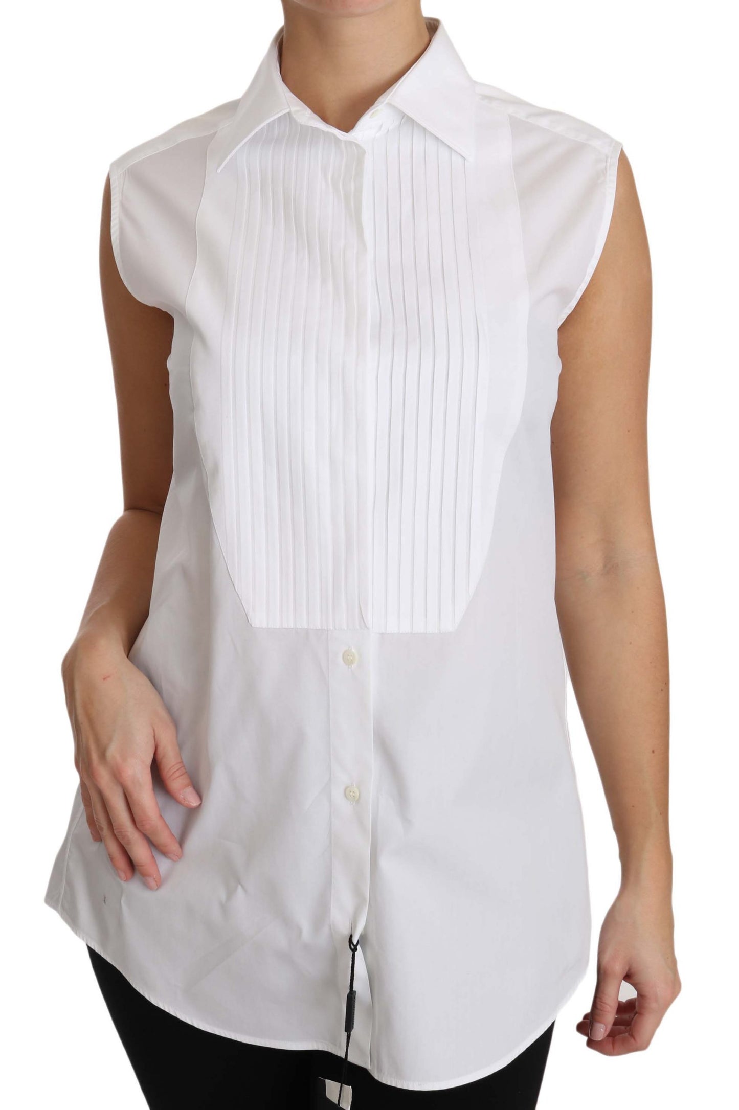 Elegant Sleeveless White Cotton Blouse